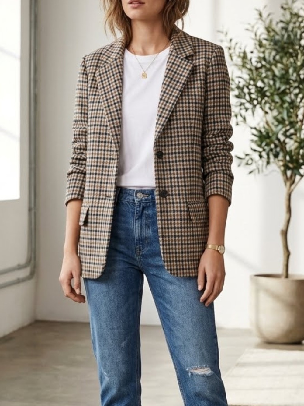 PART TWO Victoriana Brown Houndstooth Check Tailored Blazer NWT Size 8